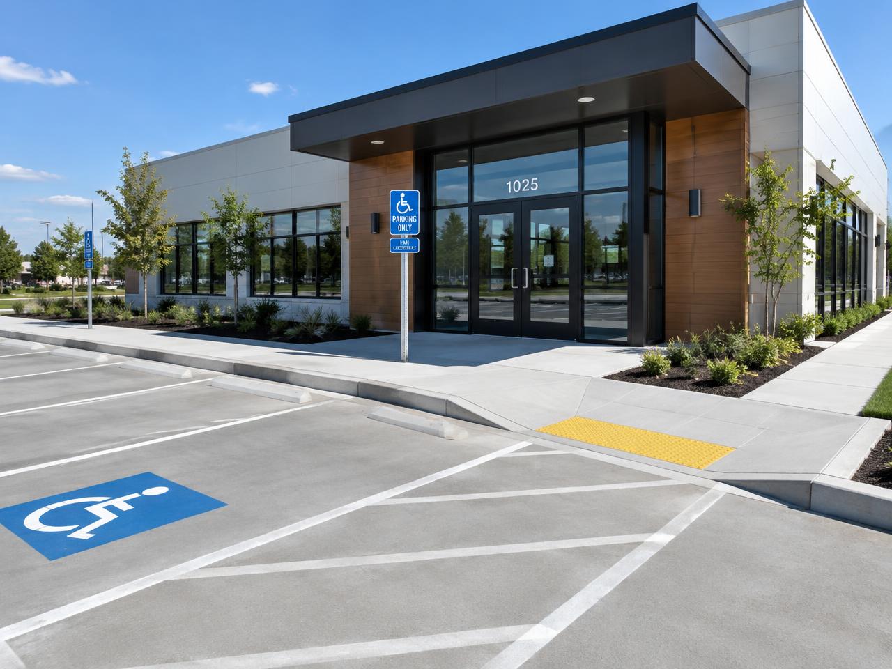 Commercial concrete parking area, walkway and ramp