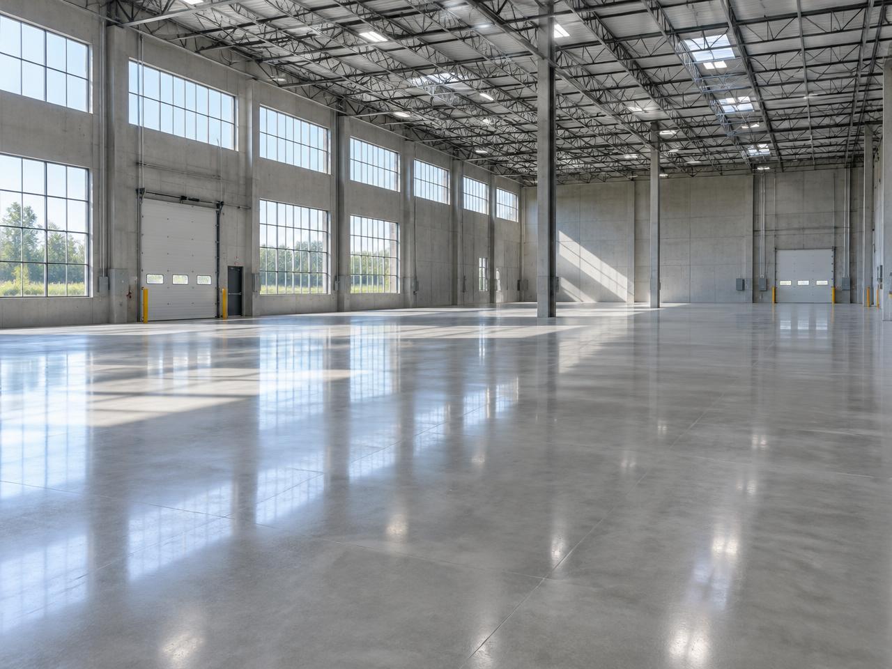 Large smooth concrete warehouse floor
